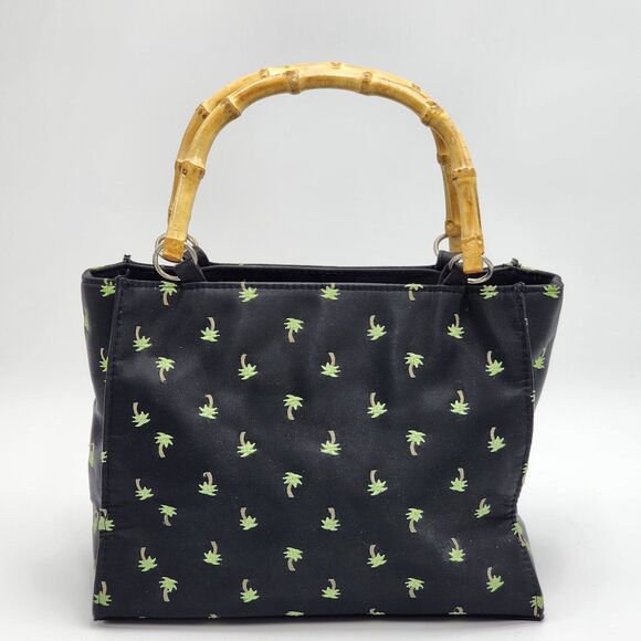Sunny Hawaii Vintage Palm Trees Bamboo Handle Tote Handbag - Picture 1 of 12